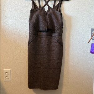 Guess black and metallic gold bandage bodycon mini dress